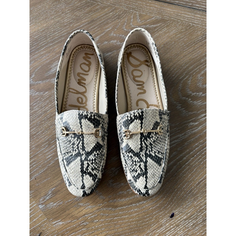 Sam Edelman Loraine Bit Loafer Snakeskin Embossed Leather‎ Flats Black White 7M